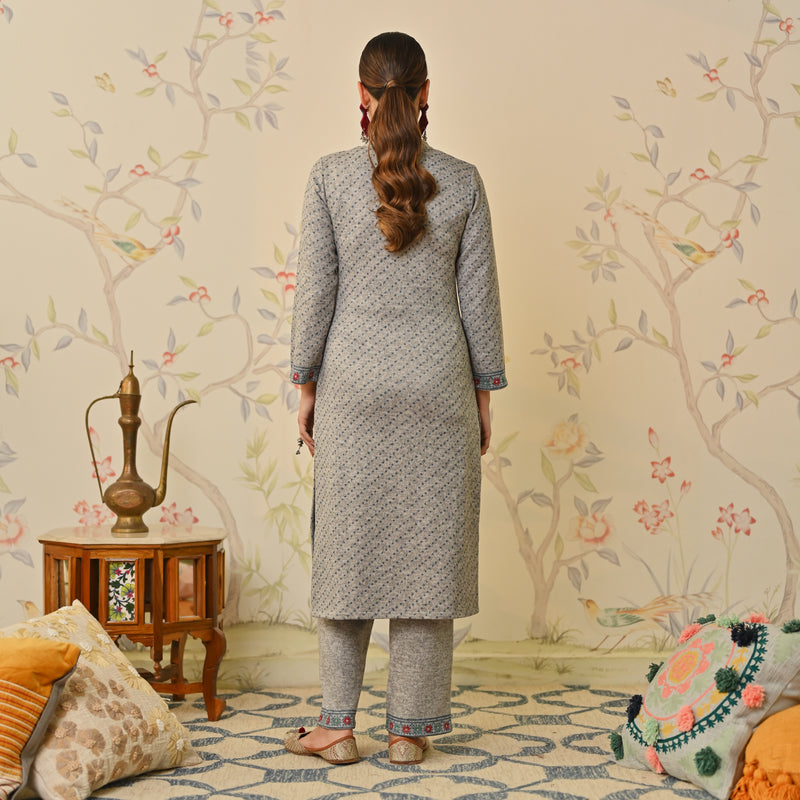 Ivory Kutch Embroidered Woollen Kurta