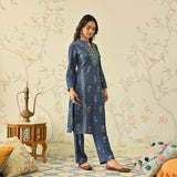 Navy Blue Embroidered Woollen Kurta Pant Set