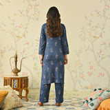 Navy Blue Embroidered Woollen Kurta Pant Set