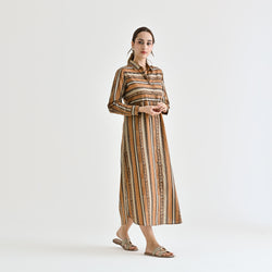 Brown Sanganeri Printed Cotton Kurta Dress