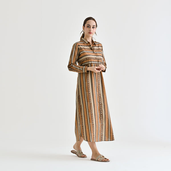 Brown Sanganeri Printed Cotton Kurta Dress