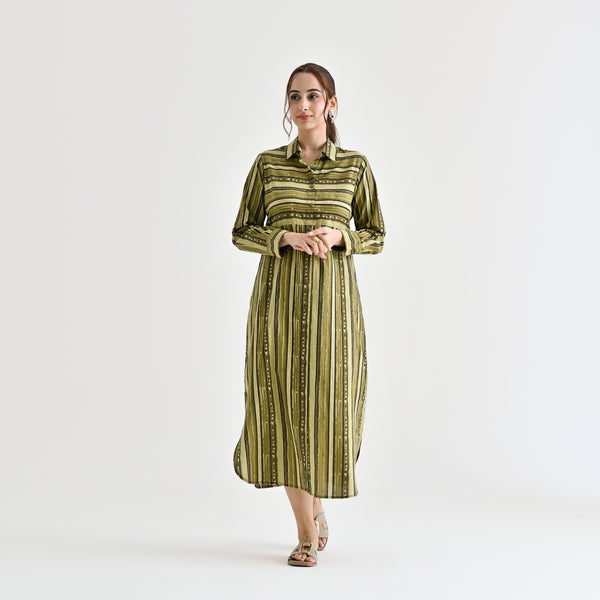Olive Sanganeri Printed Kurta Dress
