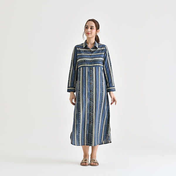 Indigo Sanganeri Printed Cotton Kurta Dress