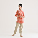 Peach Breezy Sanganeri Floral Cotton Tunic with Pintuck Detail