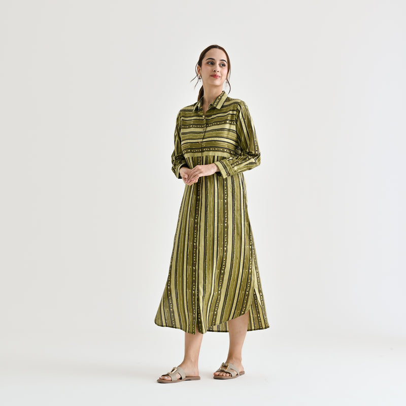 Olive Sanganeri Printed Cotton Kurta Dress