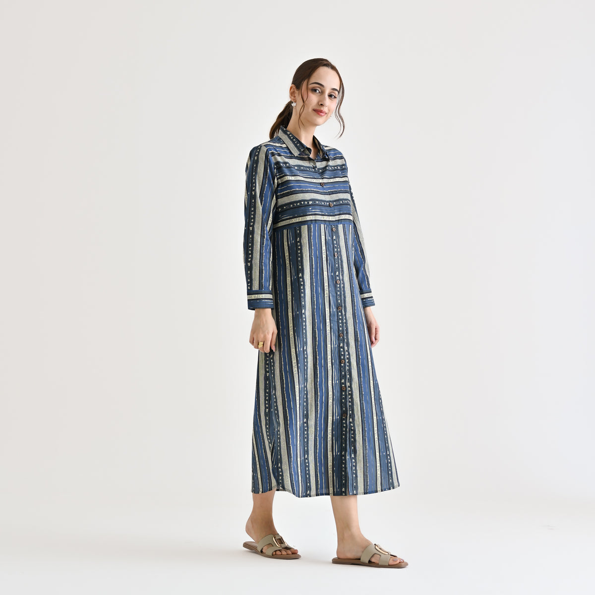 Indigo Sanganeri Printed Cotton Kurta Dress