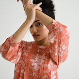 Peach Breezy Sanganeri Floral Cotton Tunic with Pintuck Detail