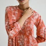 Peach Breezy Sanganeri Floral Cotton Tunic with Pintuck Detail