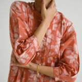 Peach Breezy Sanganeri Floral Cotton Tunic with Pintuck Detail