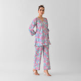 Sky Blue Leaf Angrakha Cotton Co-ord Set
