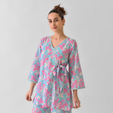 Sky Blue Leaf Angrakha Cotton Co-ord Set