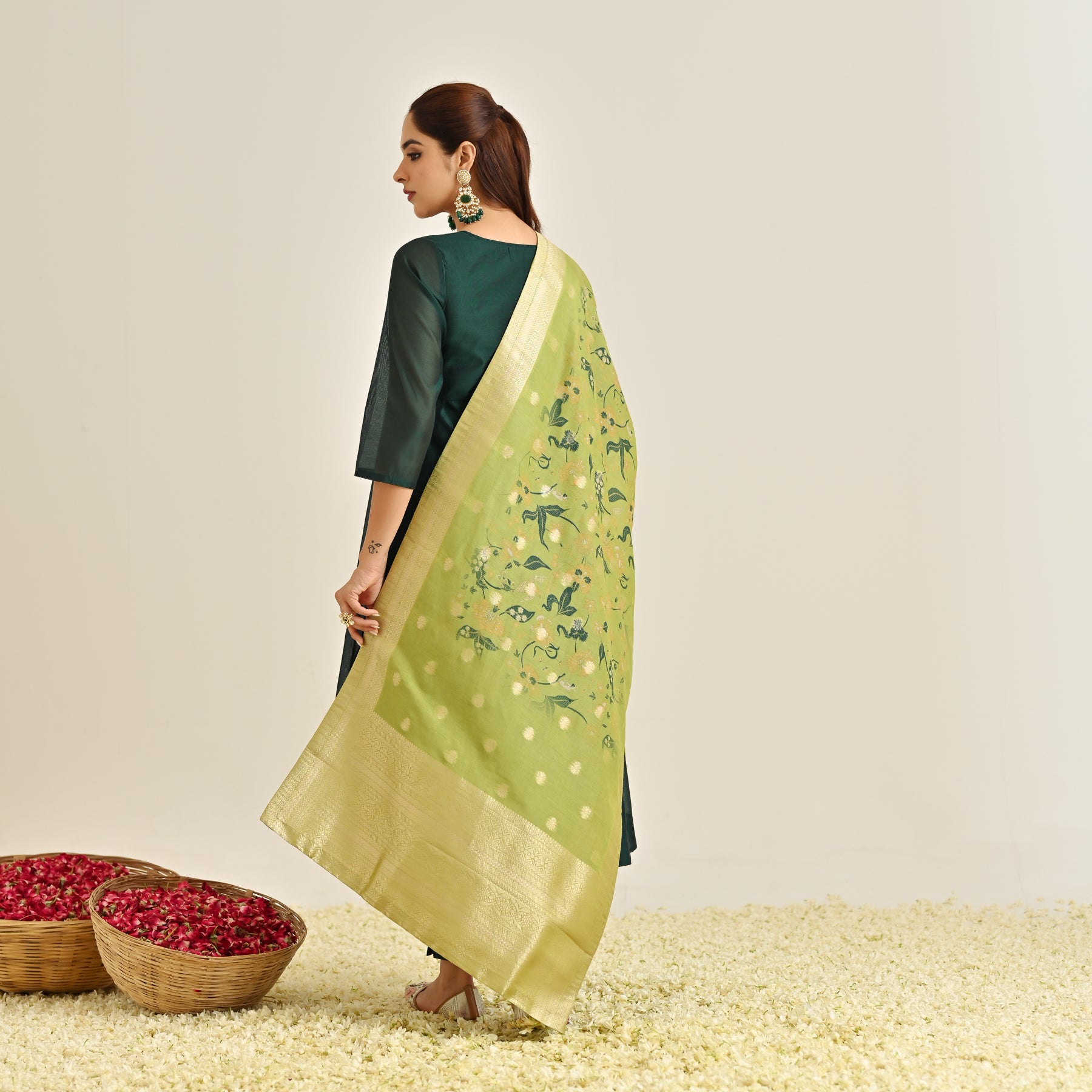 Buy Emerald Green Festive Anarkali Set with Brocade Dupatta | Rustorange Buy Emerald Green Festive Anarkali Set with Brocade Dupatta | Rustorange