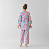 Sky Blue Leaf Angrakha Cotton Co-ord Set