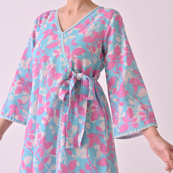 Sky Blue Leaf Angrakha Cotton Co-ord Set