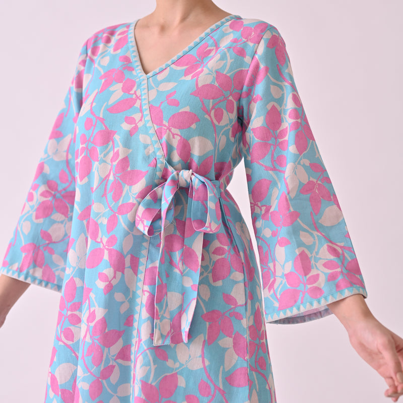 Sky Blue Leaf Angrakha Cotton Co-ord Set