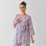 Sky Blue Leaf Angrakha Cotton Co-ord Set