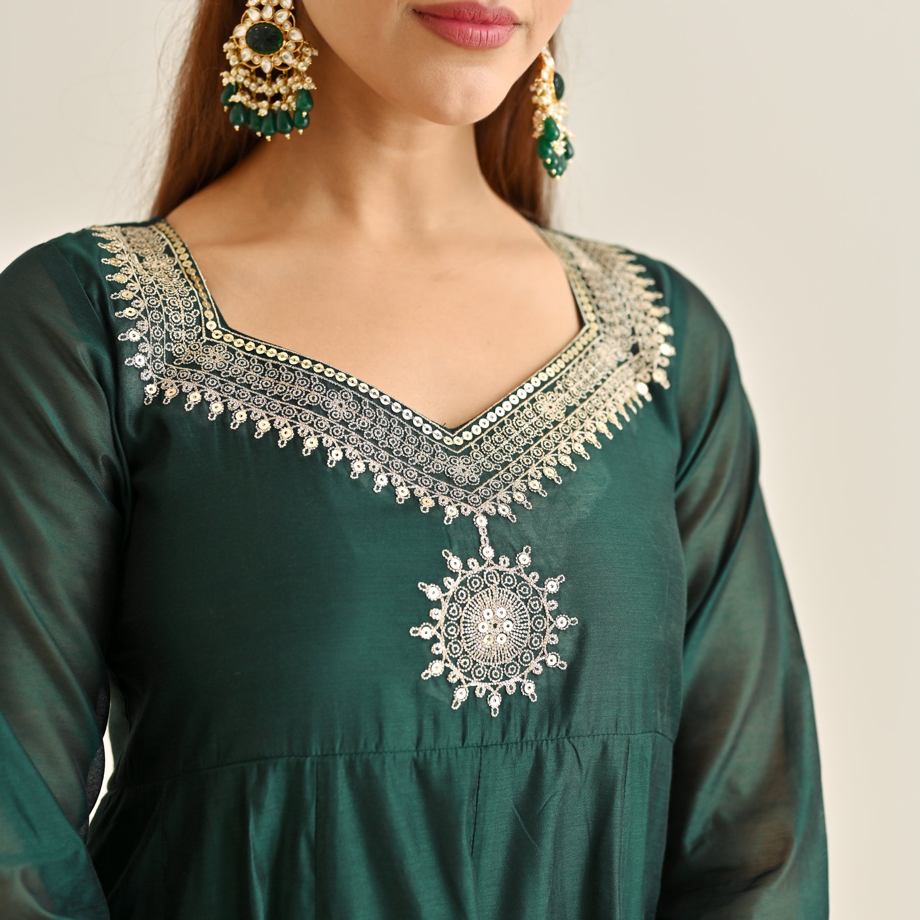Buy Emerald Green Festive Anarkali Set with Brocade Dupatta