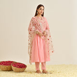 Light Pink Festive Anarkali Set with Embroidered Dupatta & Yoke Detail