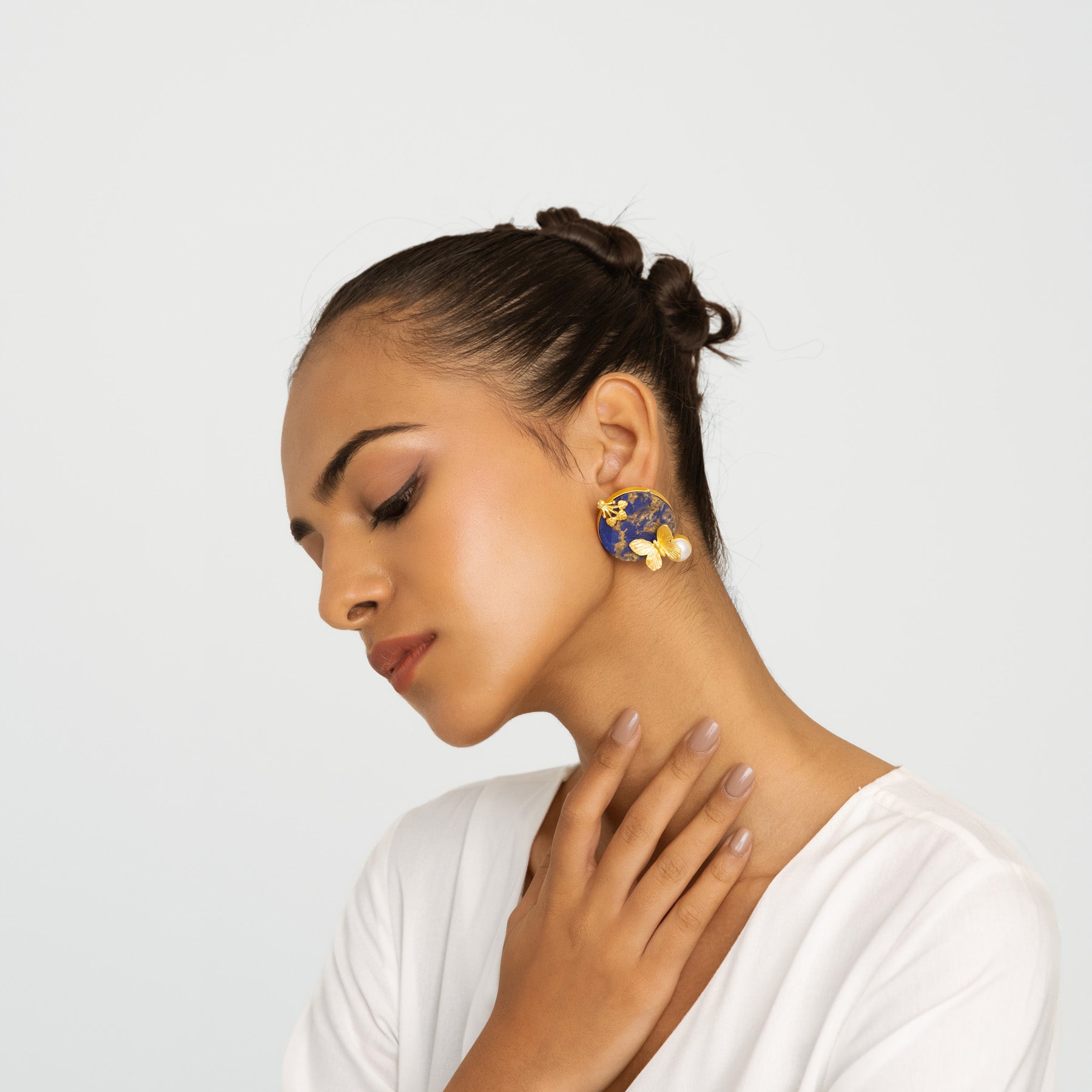 Buy Blue Stone & Pearl Earrings - Gold | Rustorange