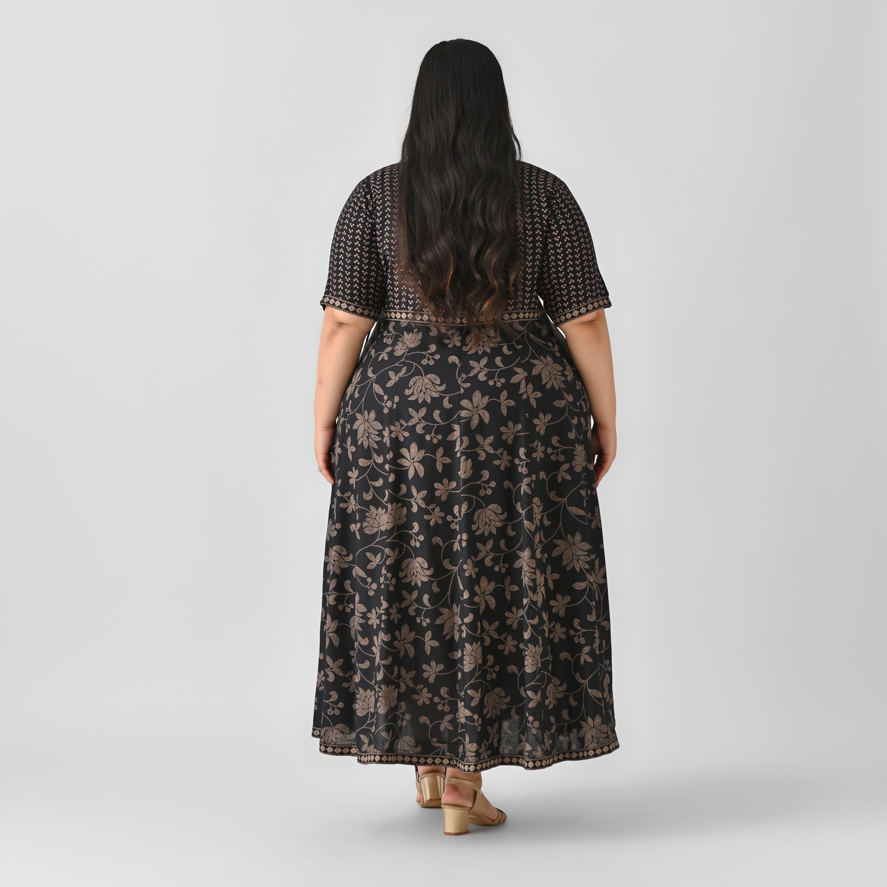 Black Bandhani Inspired Floral Dress - SOM