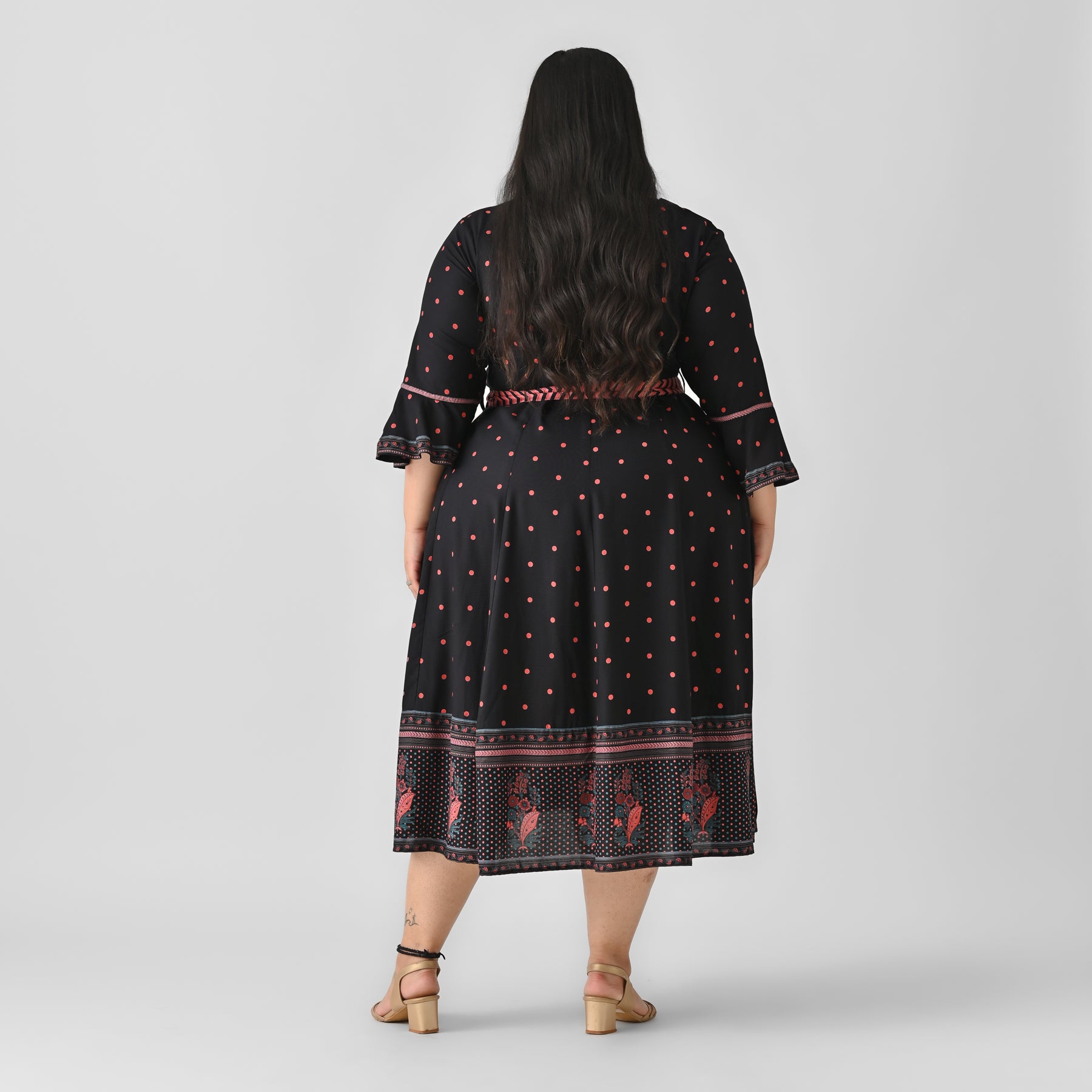 Black Angrakha Flared Dress with Knot Details - SOM