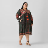 Emerald Green Printed V Neck Dress - SOM