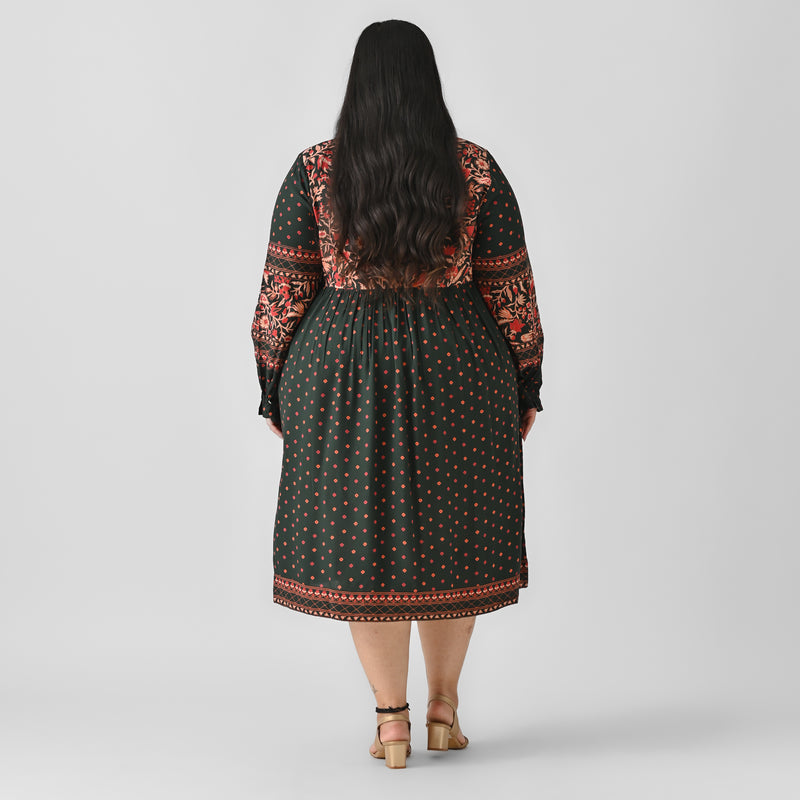 Emerald Green Printed V Neck Dress - SOM