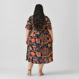 Black Abstract Print Flared Dress - SOM