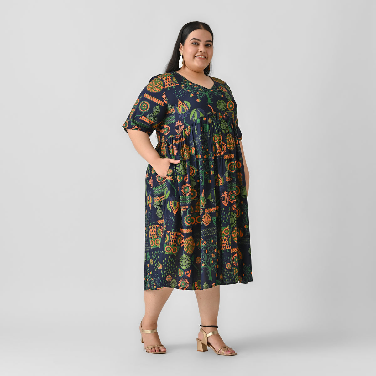 Indigo Abstract Print Flared Dress - SOM