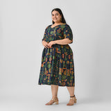 Indigo Abstract Print Flared Dress - SOM
