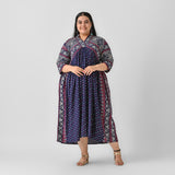 Indigo Bandhani V Neck Gathered Dress - SOM