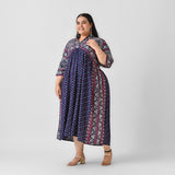 Indigo Bandhani V Neck Gathered Dress - SOM