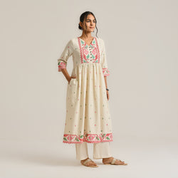 Off White Linen Cotton Jamdani Inspired Kurta Set