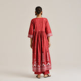 Maroon Linen Cotton Jamdani Printed Kurta with Embroidery