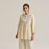 Off White Linen Cotton Jamdani Printed Tunic
