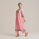 Pink Linen Cotton Jamdani Inspired Kurta Set