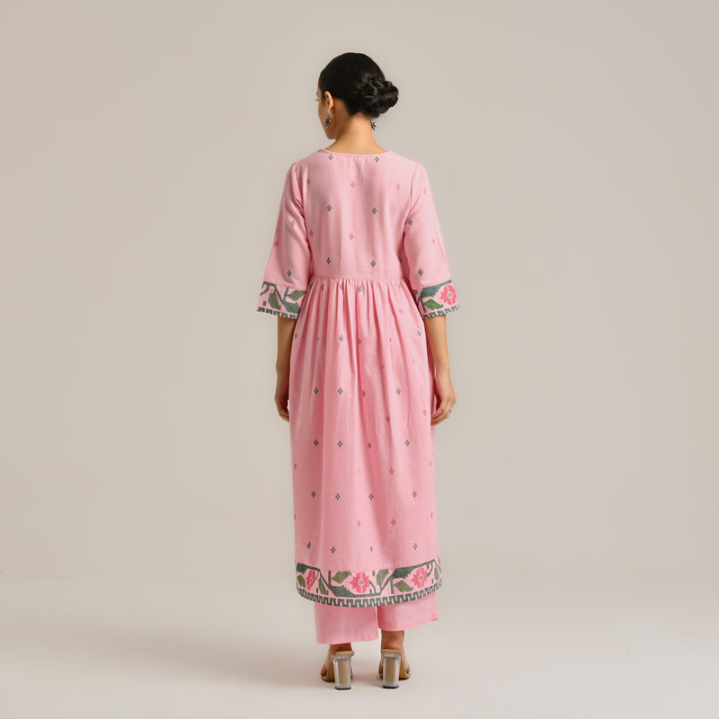 Pink Linen Cotton Jamdani Inspired Kurta Set
