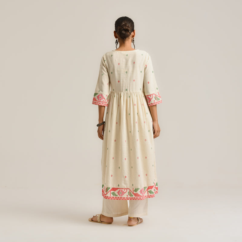 Off White Linen Cotton Jamdani Inspired Kurta Set