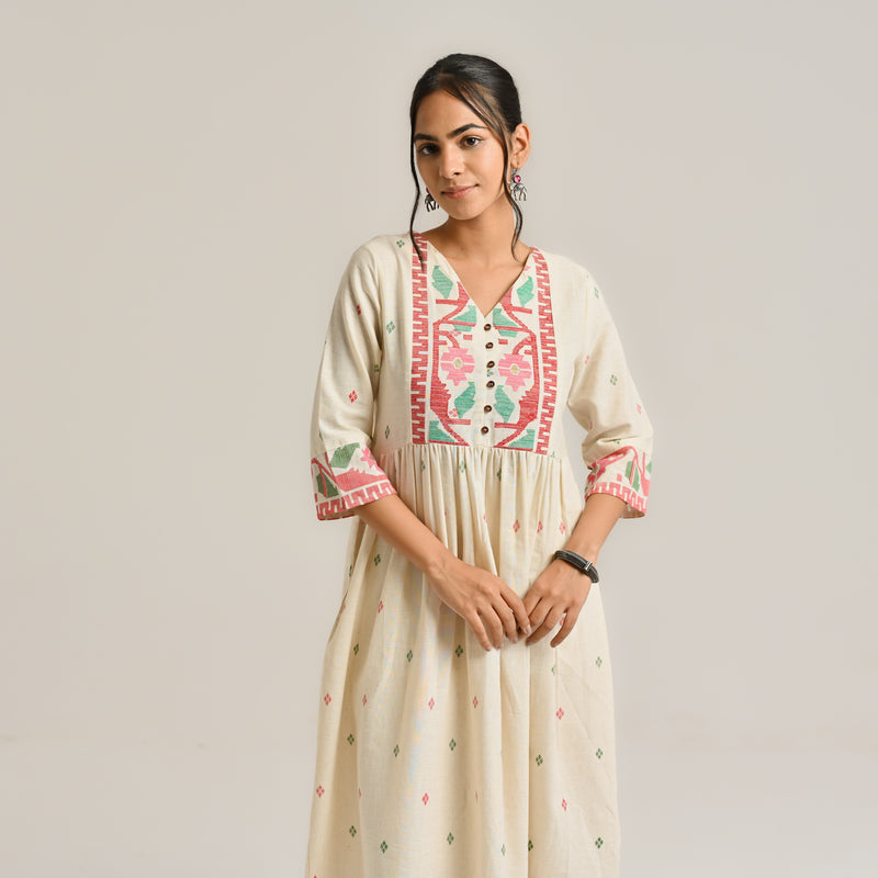 Off White Linen Cotton Jamdani Inspired Kurta Set