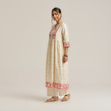 Off White Linen Cotton Jamdani Inspired Kurta Set
