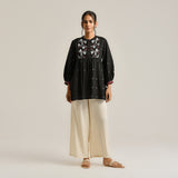 Black Linen Cotton Jamdani Printed Tunic