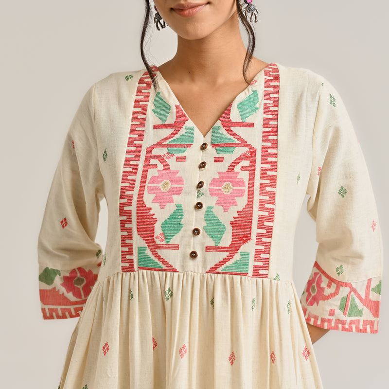 Off White Linen Cotton Jamdani Inspired Kurta Set