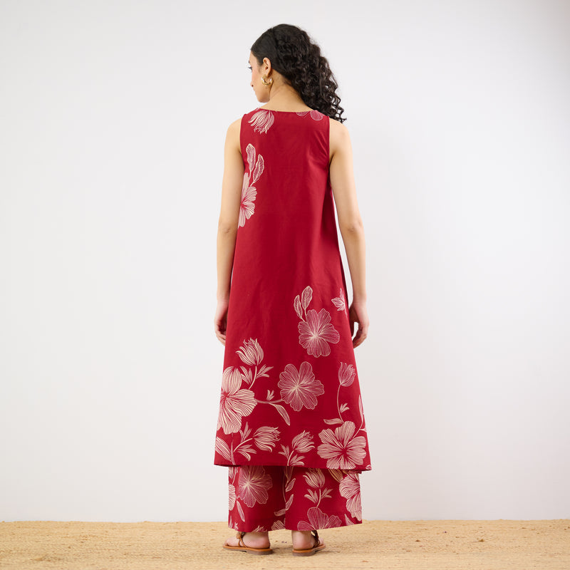 Rosa A-line Cotton Co-ord Set - Red