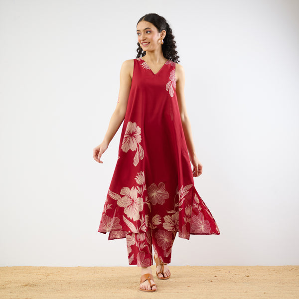 Rosa A-line Cotton Co-ord Set - Red