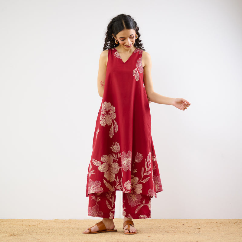 Rosa A-line Cotton Co-ord Set - Red