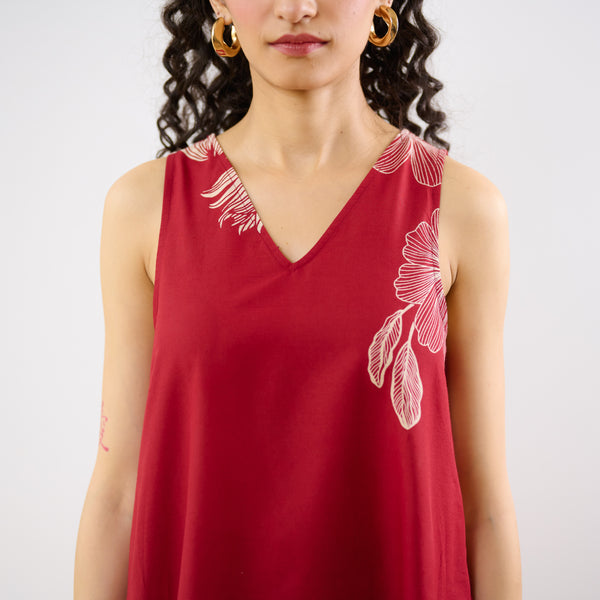Rosa A-line Cotton Co-ord Set - Red