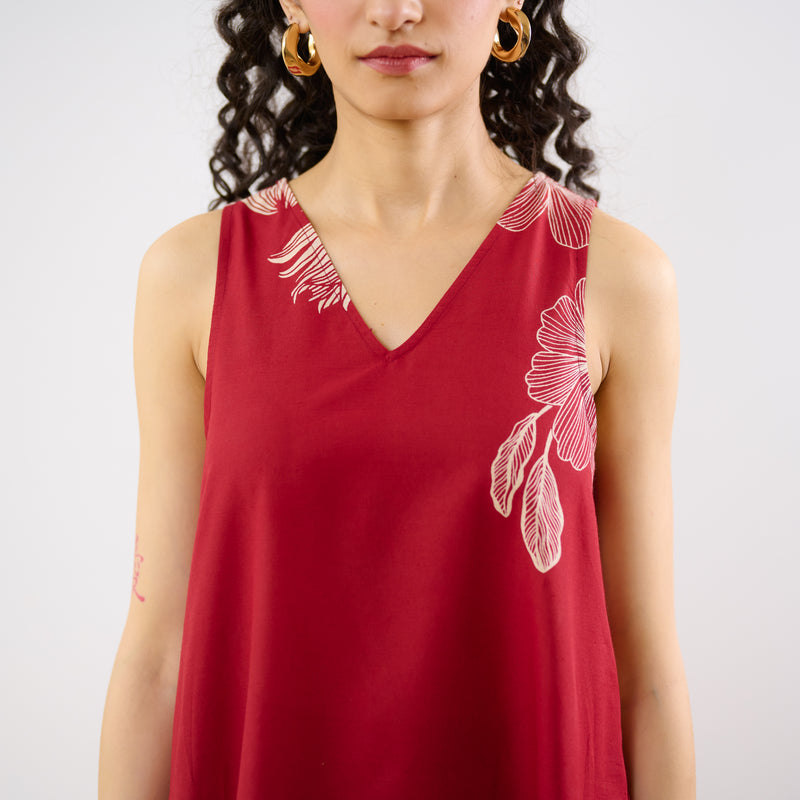 Rosa A-line Cotton Co-ord Set - Red