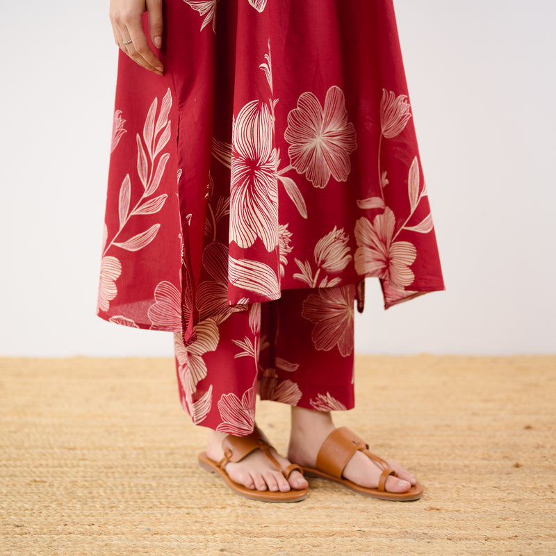 Rosa A-line Cotton Co-ord Set - Red