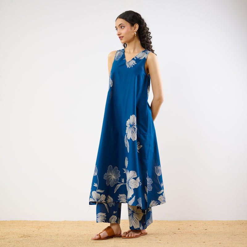 Rosa A-line Cotton Co-ord Set - Indigo