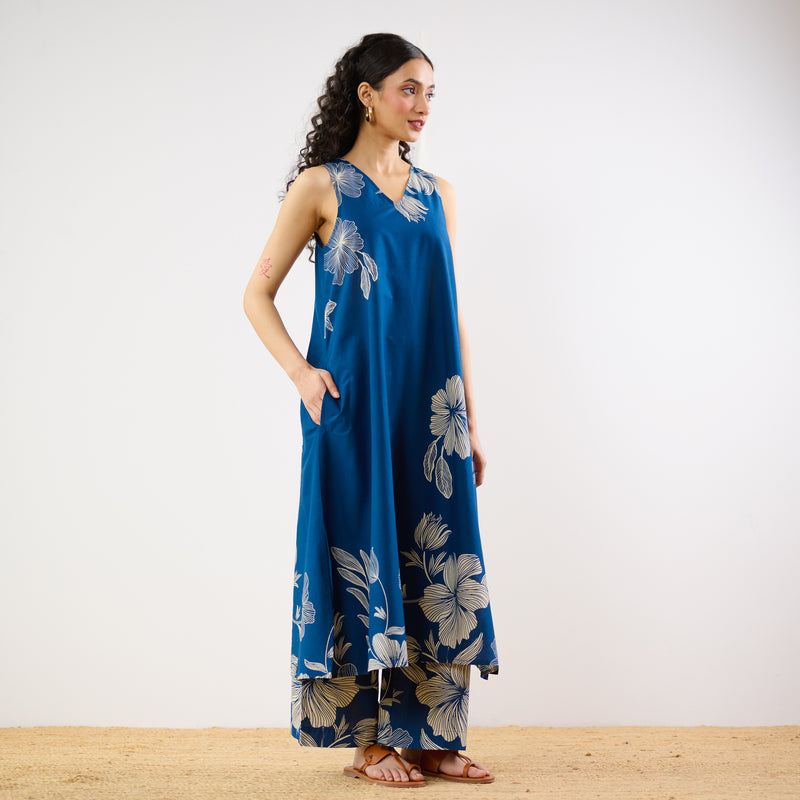 Rosa A-line Cotton Co-ord Set - Indigo